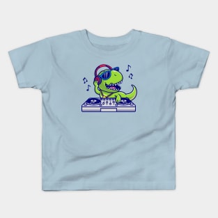 Cute Dinosaur Playing Dj Music Cartoon Kids T-Shirt